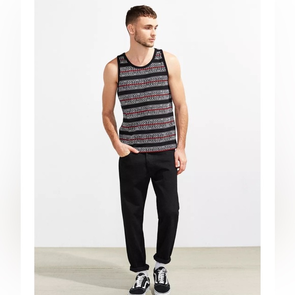 STÜSSY Signature Logo Stripe Band Tank Top Surfing Skateboard Hip Hop Shirt Art - Picture 13 of 14